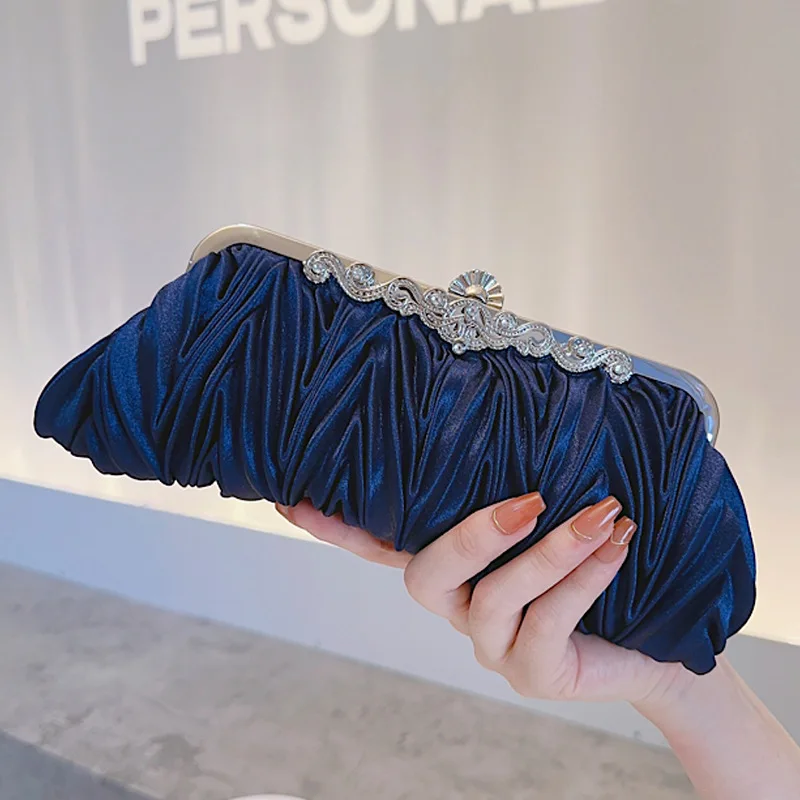 

Luxury Satin Pleated Clutch Bag Women's Elegant Wedding Purse Formal Party Prom Handbag Cheongsam Evening Dress Accessory