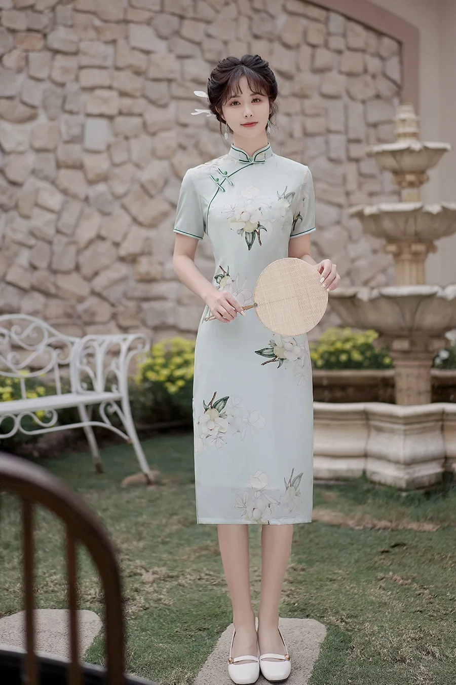 

Beige Green New Chinese Style Cheongsam Vintage Plus Size Princess Dress Women Fashion Party Clothing Qipao M To 4XL S2472