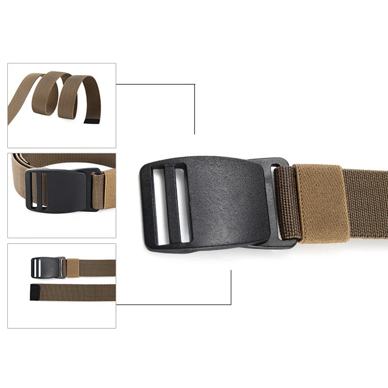 Nylon Canvas Belt for Women Men Pants Jeans 1.5inch Plastic Buckle Metal Free Elastic Belt Military Tactical Waist Belt-Black