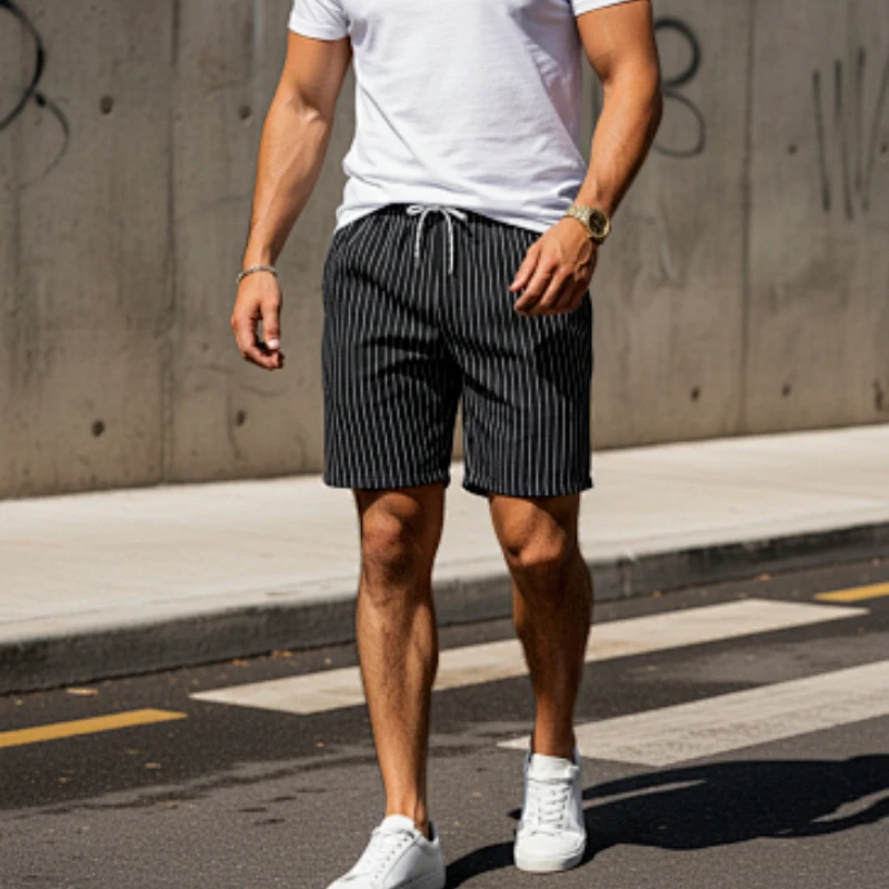 Summer Streetwear Men's Sweatpants Casual Sports Outdoor Shorts Breathable Casual Running Fitness Striped Beach Swimming Shorts