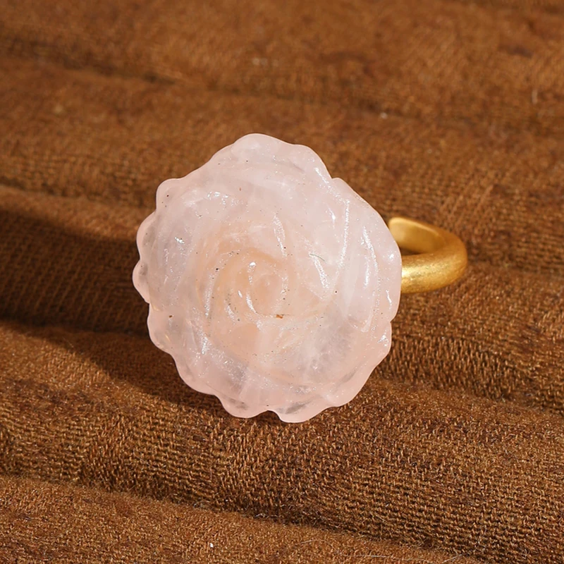 

Vintage Large Pink Crystal Rose Flower Rings Natural Stone Woman Luxury Quality Jewelry For Girl Valentine Day Gift Wedding 2025