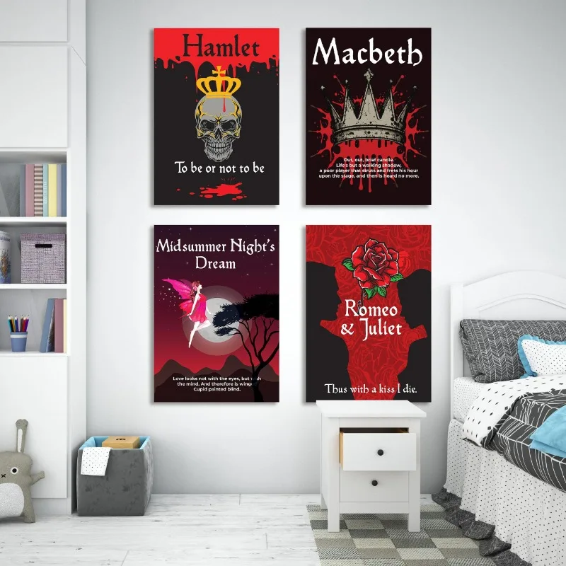 شكسبير يلعب ملصق ماكبث هاملت منتصف الصيف ليلة حلم روميو جولييت الأدب الإنجليزي قماش طباعة ديكور غرفة المعيشة #2