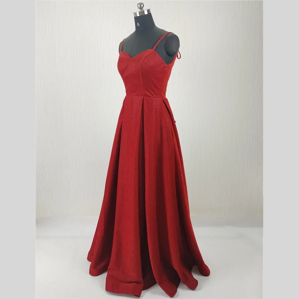 Personalizado foto real vestido de noite vermelho brilhante alças sgaphetti a linha plissado até o chão plus size feminino festa formal vestido k327