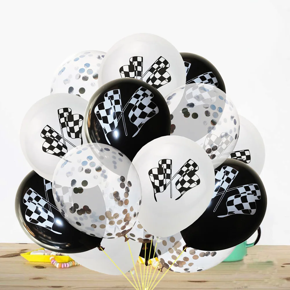 

15 Pcs Decoration Racing Flag Balloon Set Party Latex Emulsion Confetti Sequins
