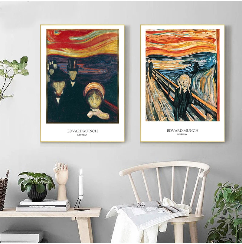 Affiche d'art imprimée le cri d'edvard Munch, toile, tableau mural, peinture célèbre pour la décoration de la maison