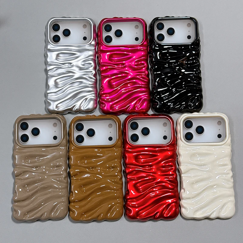 حافظة هاتف بسيطة شعبية ثلاثية الأبعاد ذات ملمس كريمي لهاتف آيفون 17 برو ماكس 16 15 14 Plus 13 غطاء خلفي لامع من البولي يوريثان