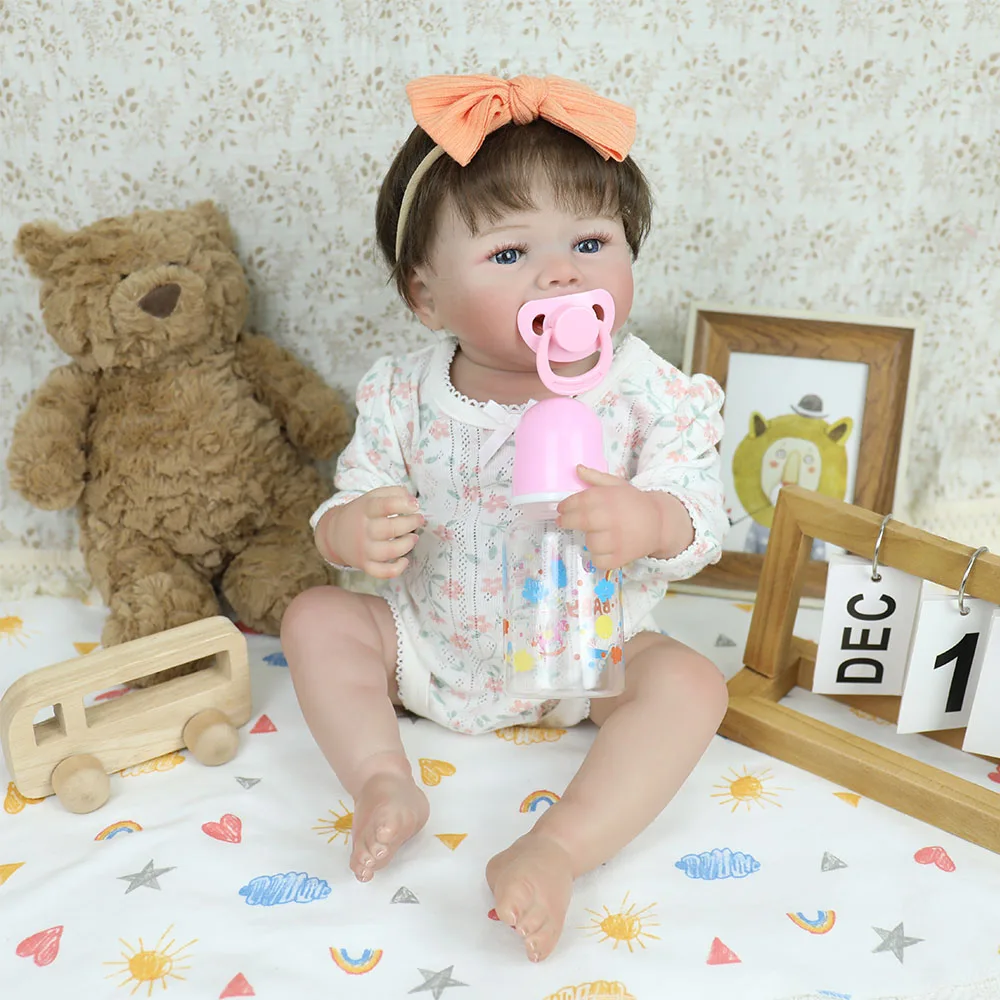 18 Polegada realista reborn bebê menina boneca artesanal de vinil macio artesanal 3d pele pintada veias visíveis brinquedo bebe boneca presentes de natal