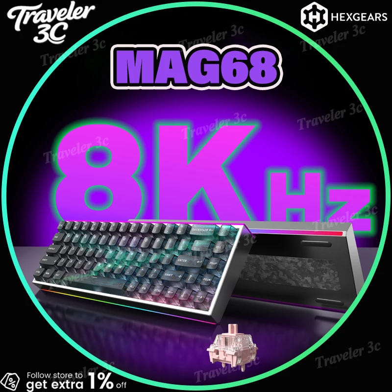 

HEXGEARS MAG68 Wired Aluminum Alloy ESports Magnetic Switch Keyboard Customized RGB Light Hot Swap 8KHZ RT0.01MM Gasket Gift PC