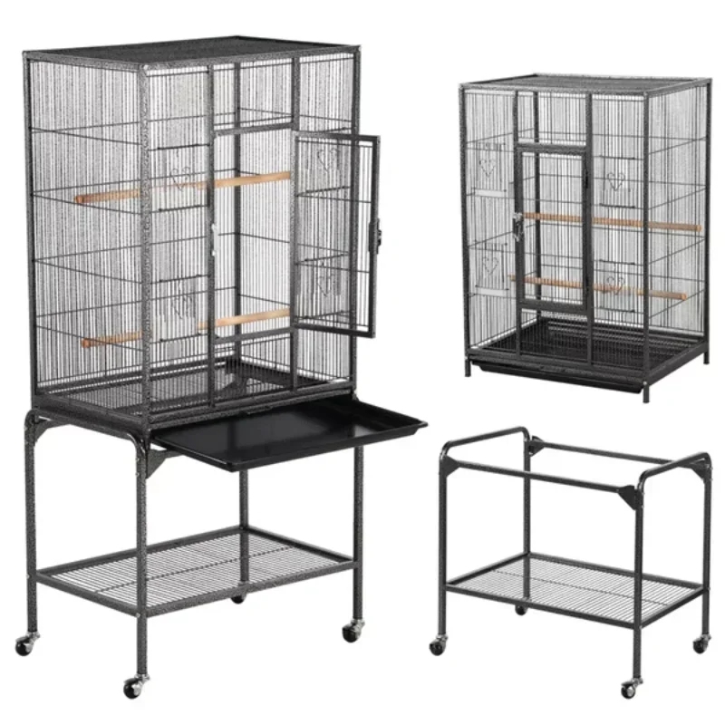 for 53.7'' Metal Rolling Bird Cage with Stand, 4 Feeding Bowls, and 2 Perches, Black nest  accessories