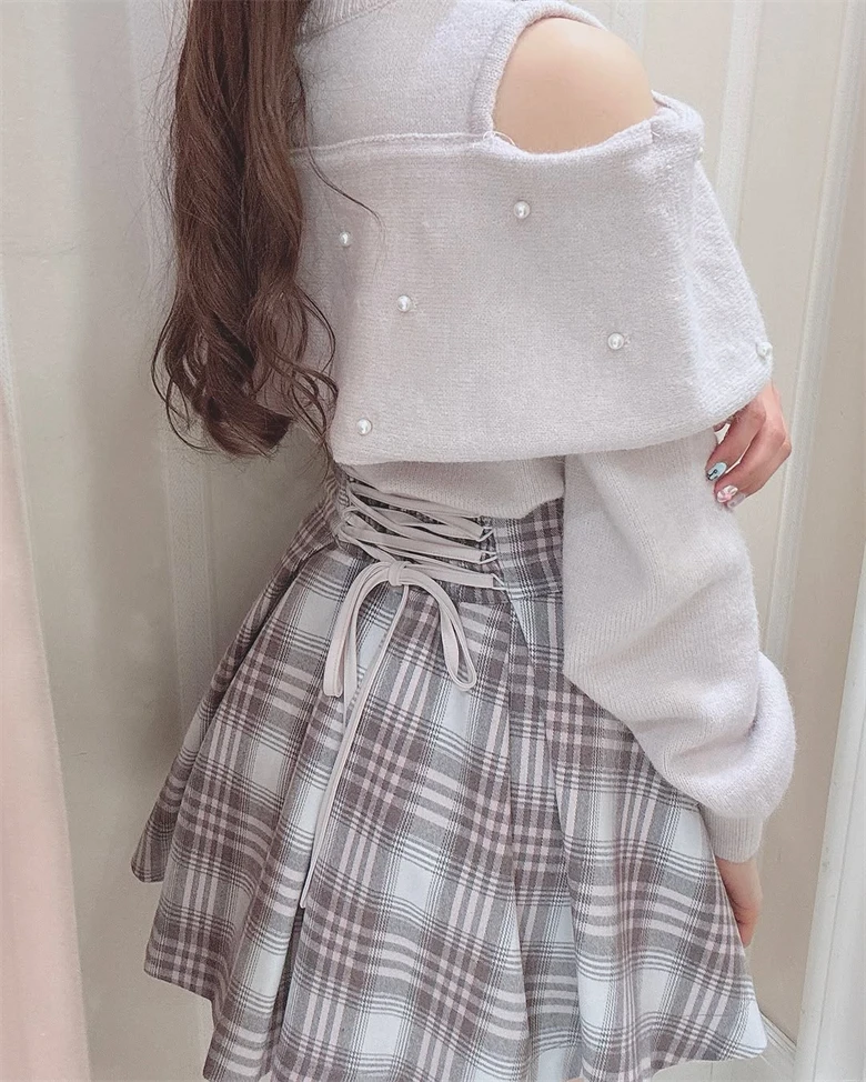 오리지널 스위트 하이웨이스트 안티 익스포저 타이 플리츠 숏 스커트 여름 솔리드 컬러 미니 캐주얼 스커트 일본 스타일