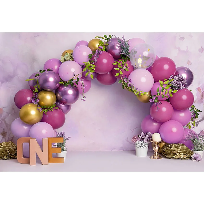 Mehofond-Fondo de fotografía con globos de flores rosas para niña, primer cumpleaños de granja, juguete de Haystack, vaca, cerdo, telón de fondo para estudio fotográfico