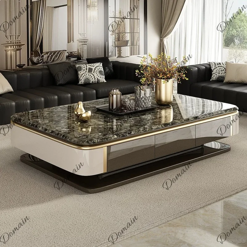 BJ Luxury Marble Coffee Table For Living Room, Extra Long 1.8m Double Layer Super Fine Stone Center Table For Large Apartment