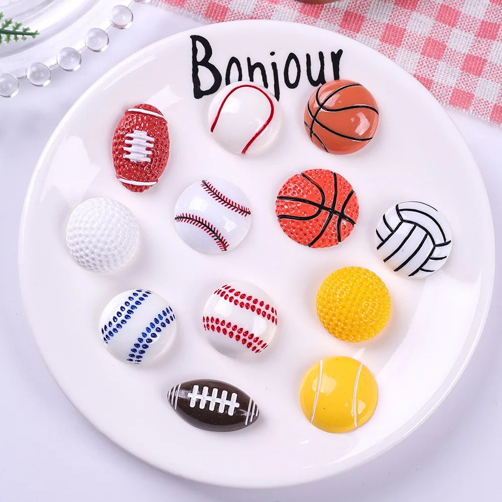 100pcs Cute Simulation Mini Football Basketball Table Tennis Resin Accessories DIY for Hairclip Water Cup Refrigerator Scrapbook