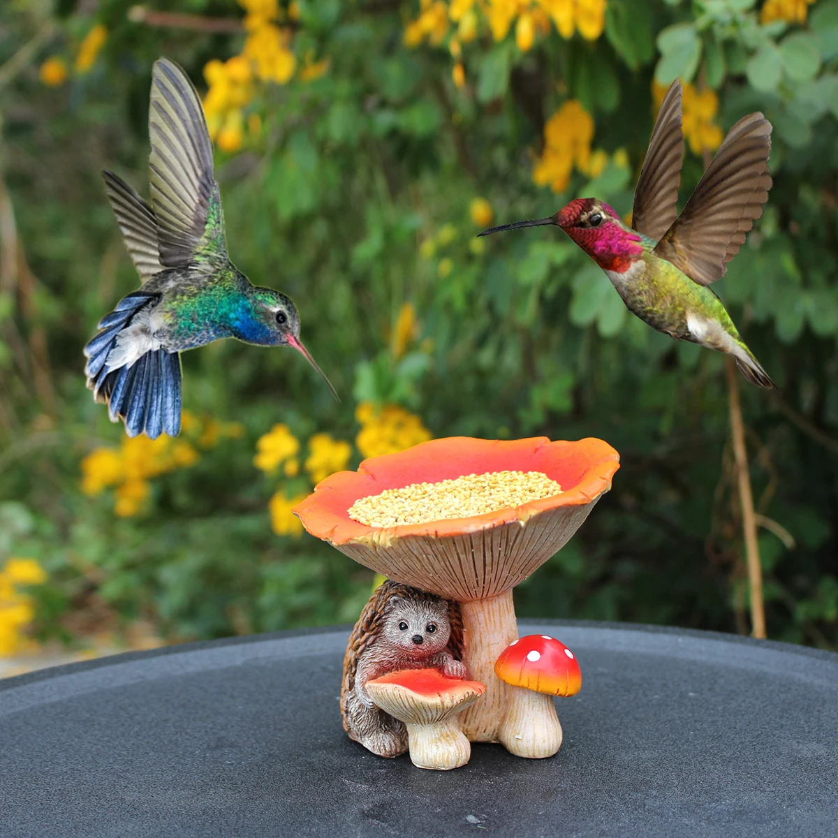 Igel-Pilz-Vogelfutterstation für den Außenbereich, Wildvogel-Futterstation für den Außenbereich, Gartenskulptur, Garten-Innenhof-Dekoration
