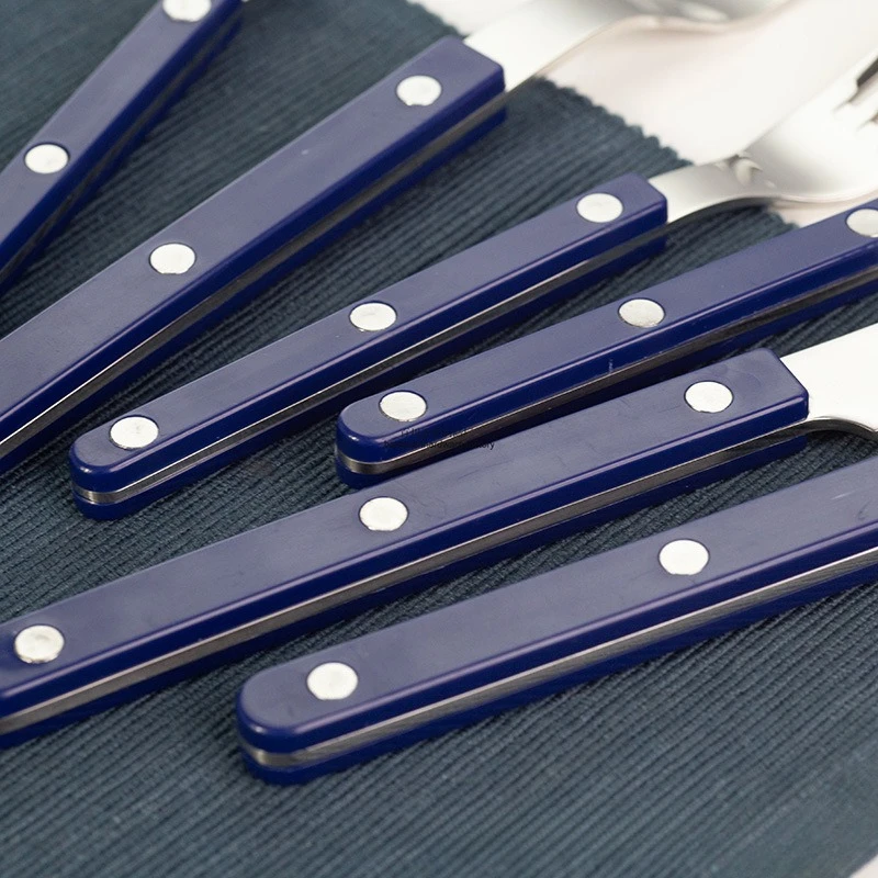 "Stainless Steel Mirror Finish Cutlery Set - ABS Handle Butter Knife, Steak & Dessert Forks/Spoons, Plastic Grip view 2