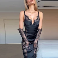 Sexy Cutout Lace Trim Satin Bodycon Midi Dress Women's Elegant Strap Slim Sleeveless Dresses Lady New Trend Club Date Night - Image 5
