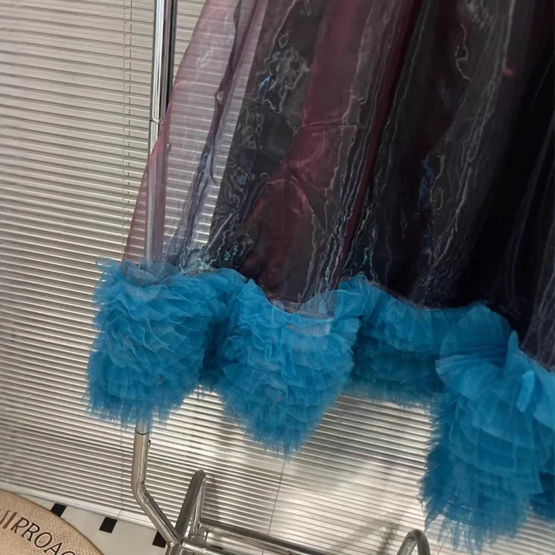 HKSH Autunno Nuove Donne Gonna Elastico in Vita Maglia Patchwork Ruffles Colore di Contrasto Alla Moda High Street Elegante Moda Gonne HK9481