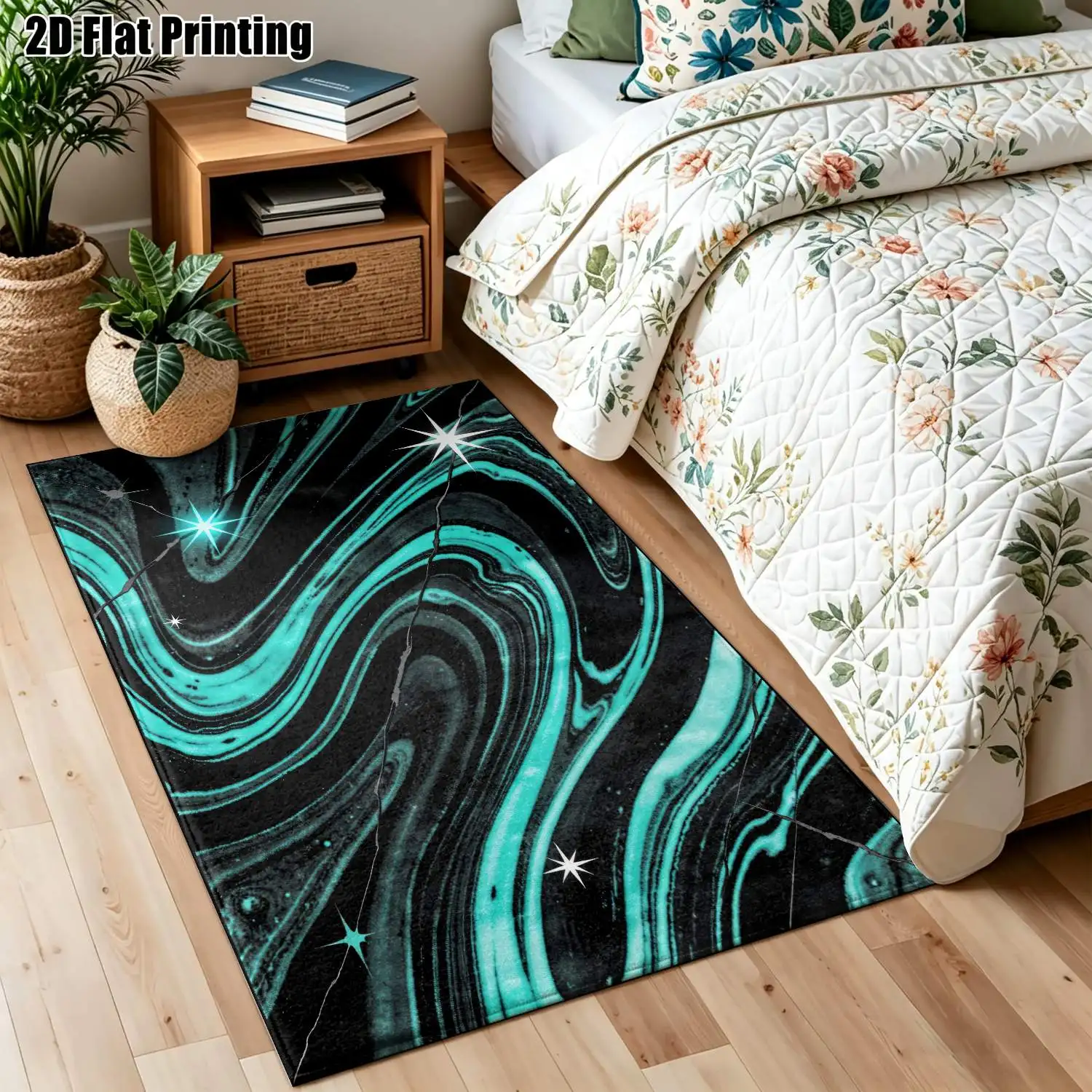 1Pc 2D Printed Nordic/Instagram-Style Abstract Art Carpet, Blue Black Geometric Striped, Machine Washable, Multi-Size, Suitable for Home Decor, Entryway, Dining Room, Bedroom, Living Room
