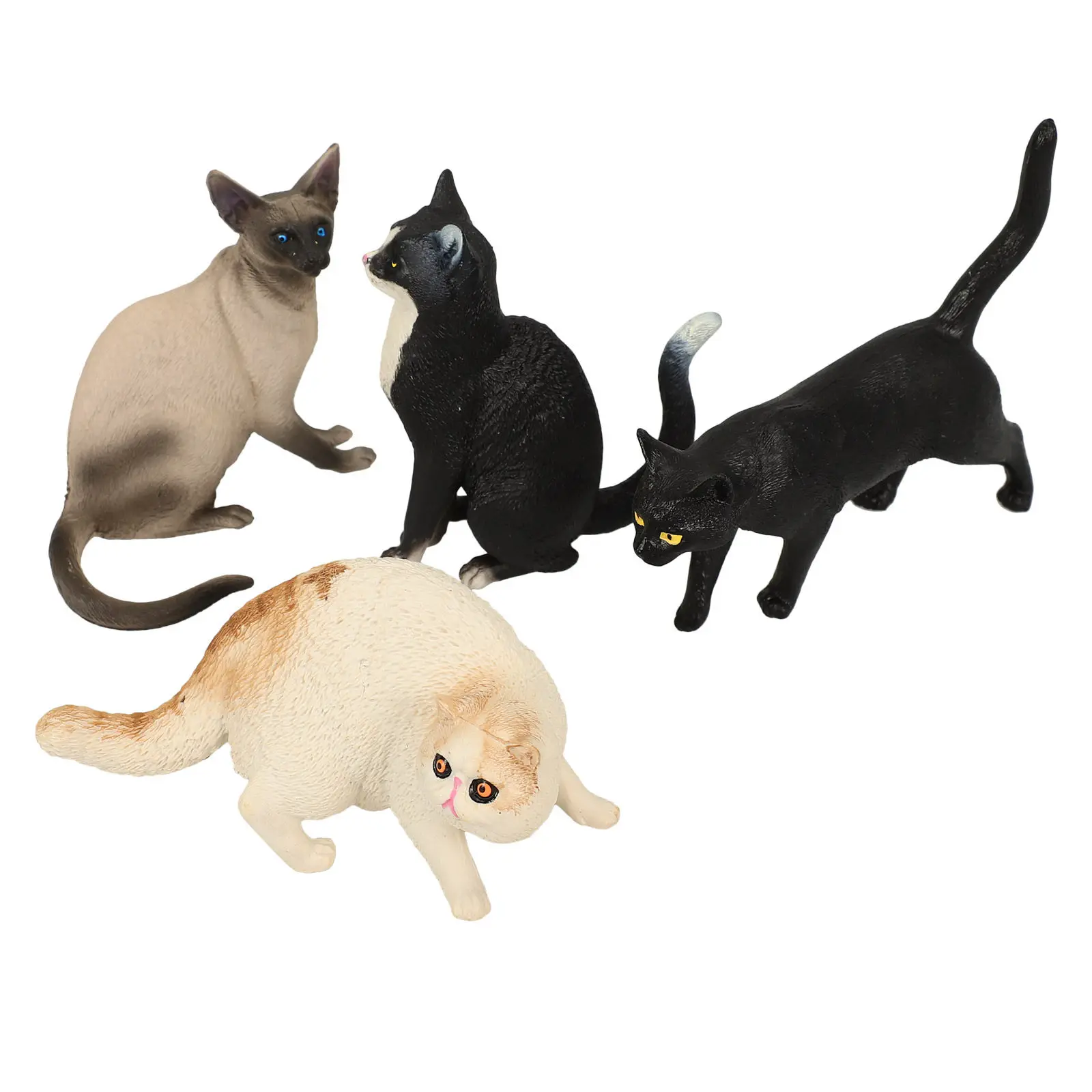 

Набор из 4 реалистичных миниатюрных фигурок кошек: коллекционные украшения для дома и рабочего стола, милые имитации кошек для декора рабочего места