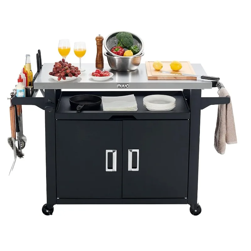 

NUUK Pro 42-Inch Rolling Outdoor Kitchen Island and BBQ Serving Cart, w/ Heavy Duty Wooden Cutting Board and Propane Tank Holder