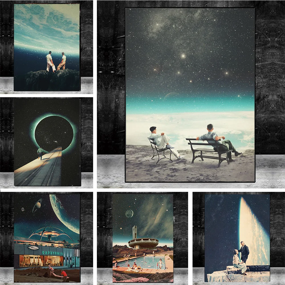 Science Fiction Space Collage Romantic City Prints Poster Canvas Painting Modern Wall Art Picture Living Room Bedroom Home Decor