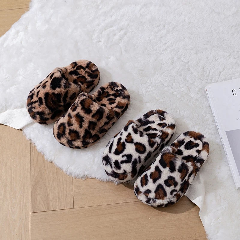 Kids Slippers Indoors Leopard Children Casual Shoes Suede Warm 2025 Winter New Girls Chic Indoor Shoes Sweet Soft Bottom Fluffy