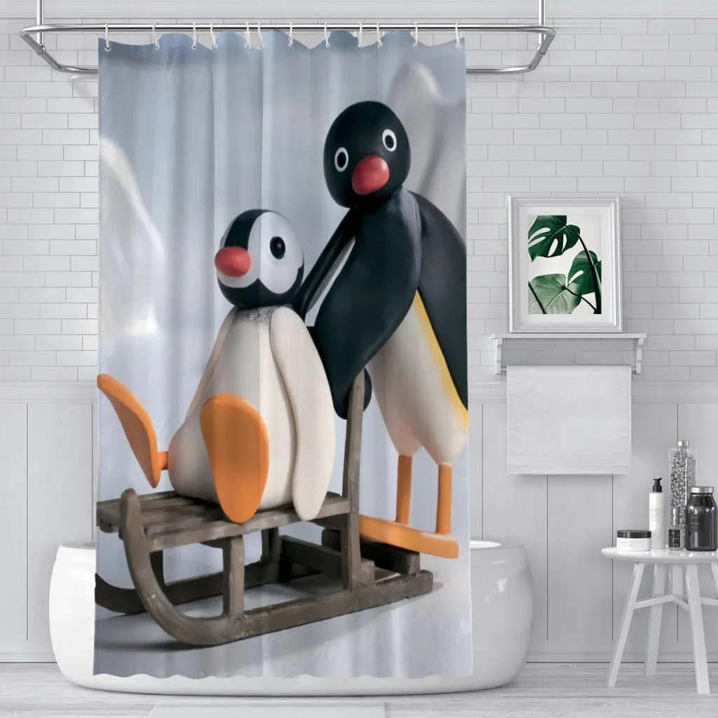 Skate Bathroom Shower Curtains Pingu Noot Pinga Penguin TV Waterproof Partition Curtain Designed Home Decor Accessories