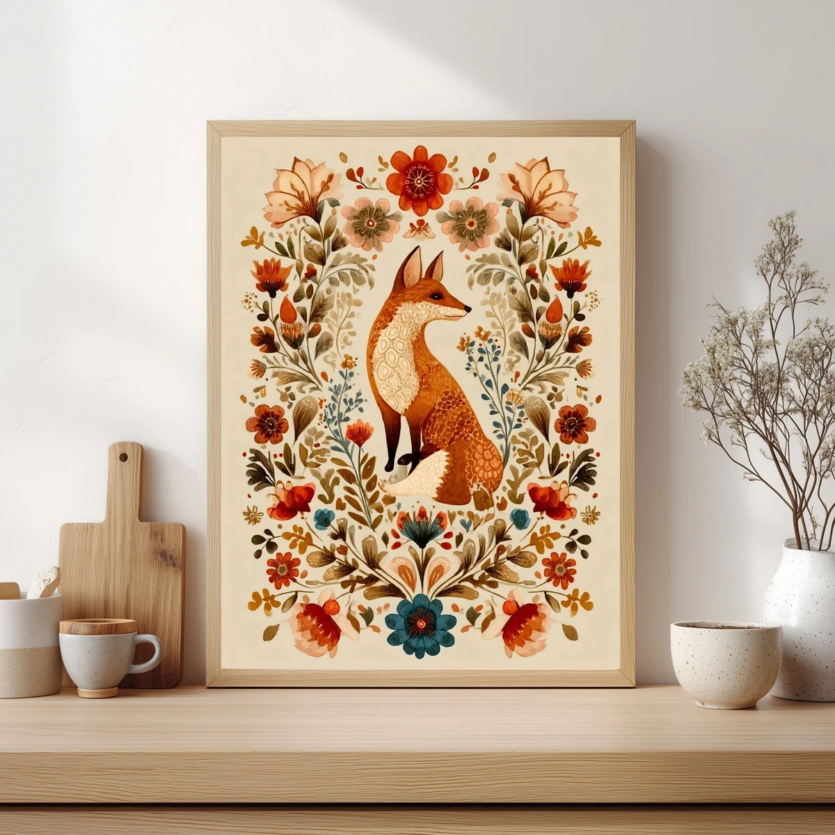 1 Stück 30x40cm/11,8x15,7 Zoll, 11Ct/14Ct Kreuzstich-Set, DIY Valentinstagsgeschenk, Stickerei-Set für Festlichkeiten, Fuchs-Blumenmuster – Detail 3