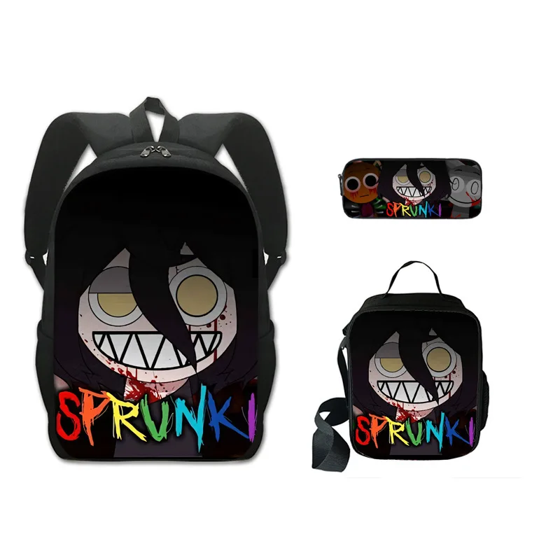 New Sprunki Figures Rhythm Box Elementary School Backpack Children'S Backpack Lunch Bag Backpack Three Piece Set Christmas Gift