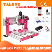 Offline Aluminum Mini CNC Router 3018 Laser Engraving Machine 3018 Plus2.0 500W Spindle 5.5W 10W Laser GRBL PCB Milling Machine