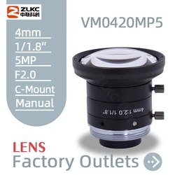 4 mm Macro Lens for Machine Vision Camera 1/1.8 Inch 5MP Manual Iris F2.0 C Mount Low Distortion for FA IMX 178 CMOS Camera