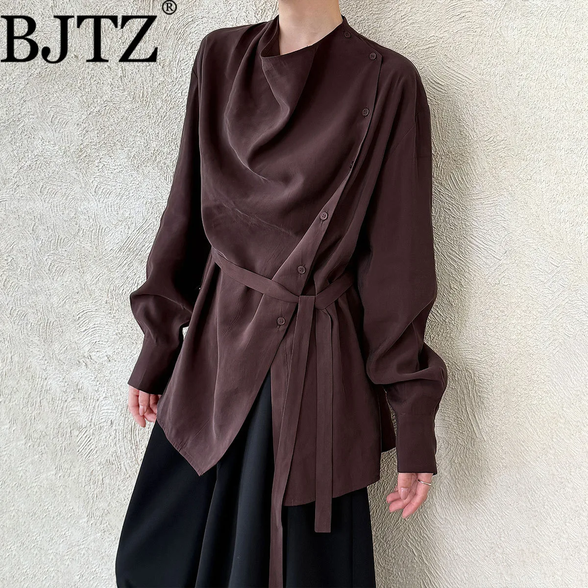 

BJTZ Korean Style Design Swing Collar Waist-Cinching Blouse For Women Spring Autumn New Elegant Niche Shirt Top