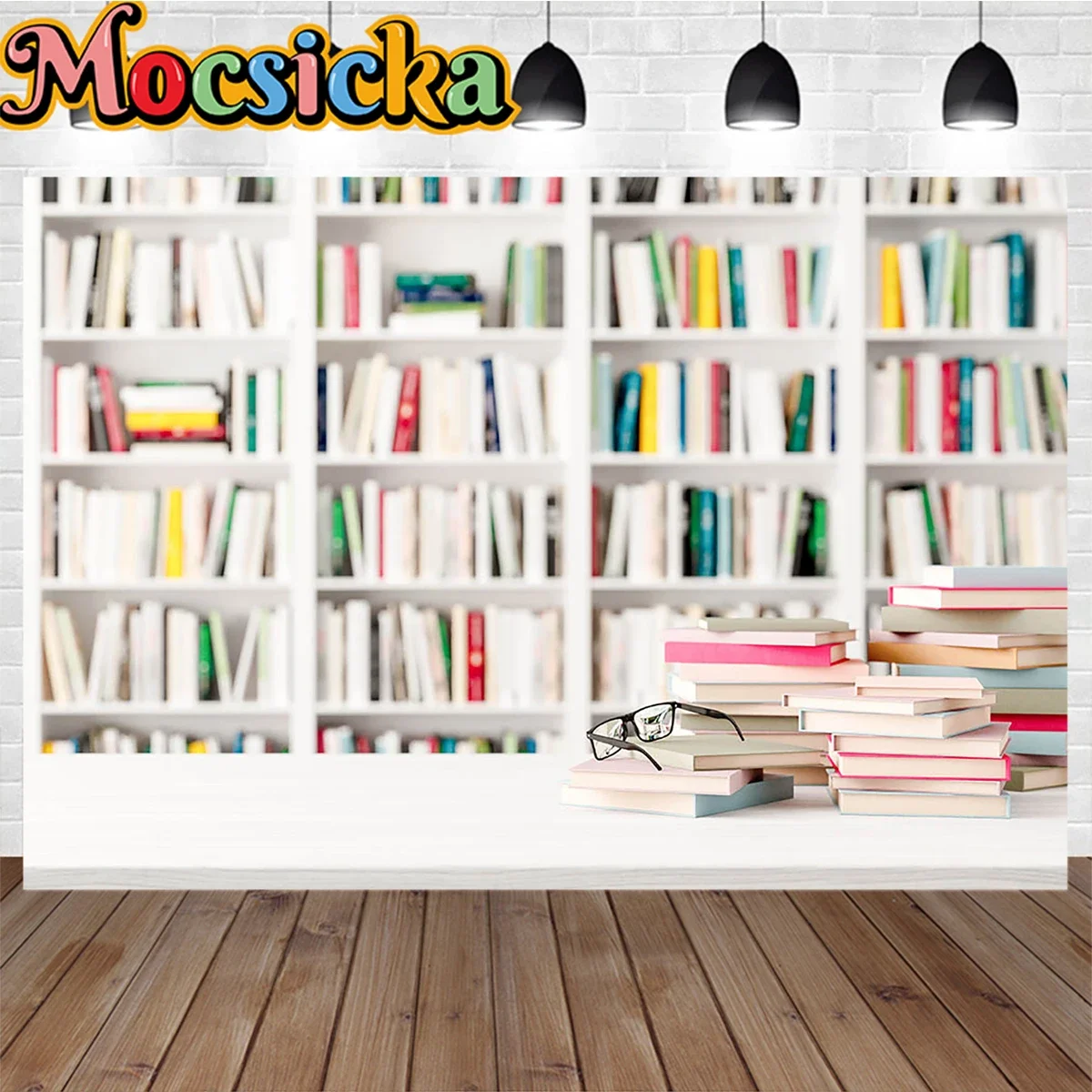 Mocsicka Vintage Bookcase School Studio Photography Background Props Back to School Festival Party Celebrate Decoration Backdrop