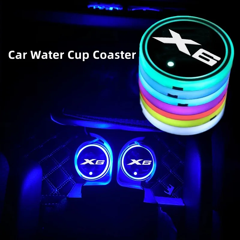 

Luminous Car Water Cup Coaster Holder 7 Colorful USB Charging Car Led Atmosphere Light For Bmw X6 E71 F16 Car Accessories