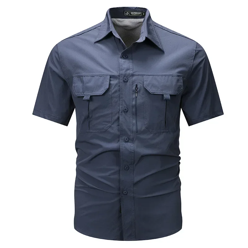 Men Short-Sleeved Shirt Outdoor Breathable Thin Ice Silk Stretch Quick-Drying Top Shirts