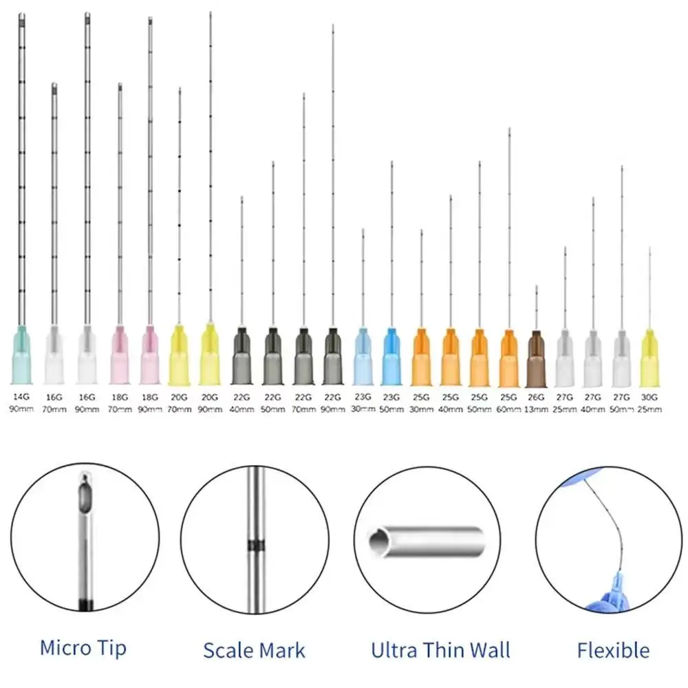 50pcs/box Disposable Blunt-tip Cannula 18G 21G 22G 23G 25G 27G 30G 50mm 70mm Blunt Body Piercing Tattoo Needles Cannula Syringe