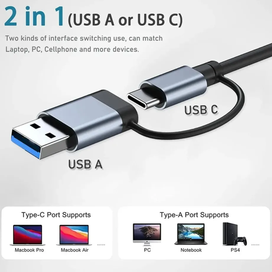 2 in 1 4/5/7/8 Port USB C Expander USB 3.0 Hub Type C Splitter Type C Dock Multiport Adapter USB 2.0 Expander For Phone Tablet