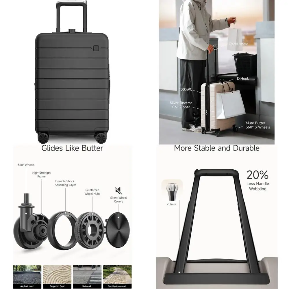 

20-дюймовый расширяемый чемодан-спиннер с твердым корпусом и крючком и удобной сумкой для доступа к багажу