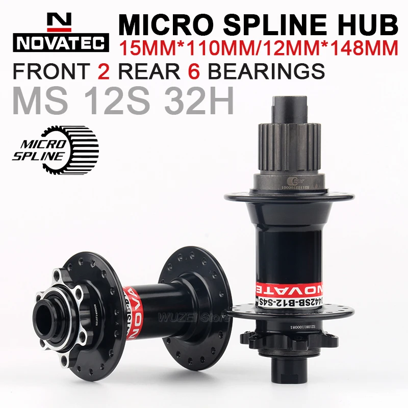 NOVATEC Micro Splline 12 V Cube 32 Hole Mtb Hub Axle Boost Front 2 Rear 6 Bearings Bicycle Hub for Shimano 12S M6100 M7100 M8100