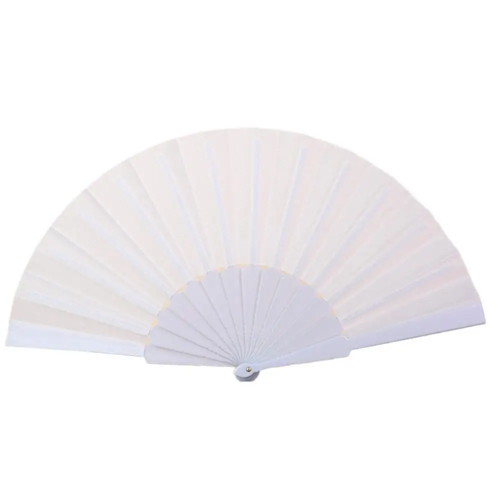 Portable Folding Fan Plastic Elegant Fabric Hand Fan Chinese Plain Cloth Hand Fan for Weddings Travel Party Dancing Cosplay