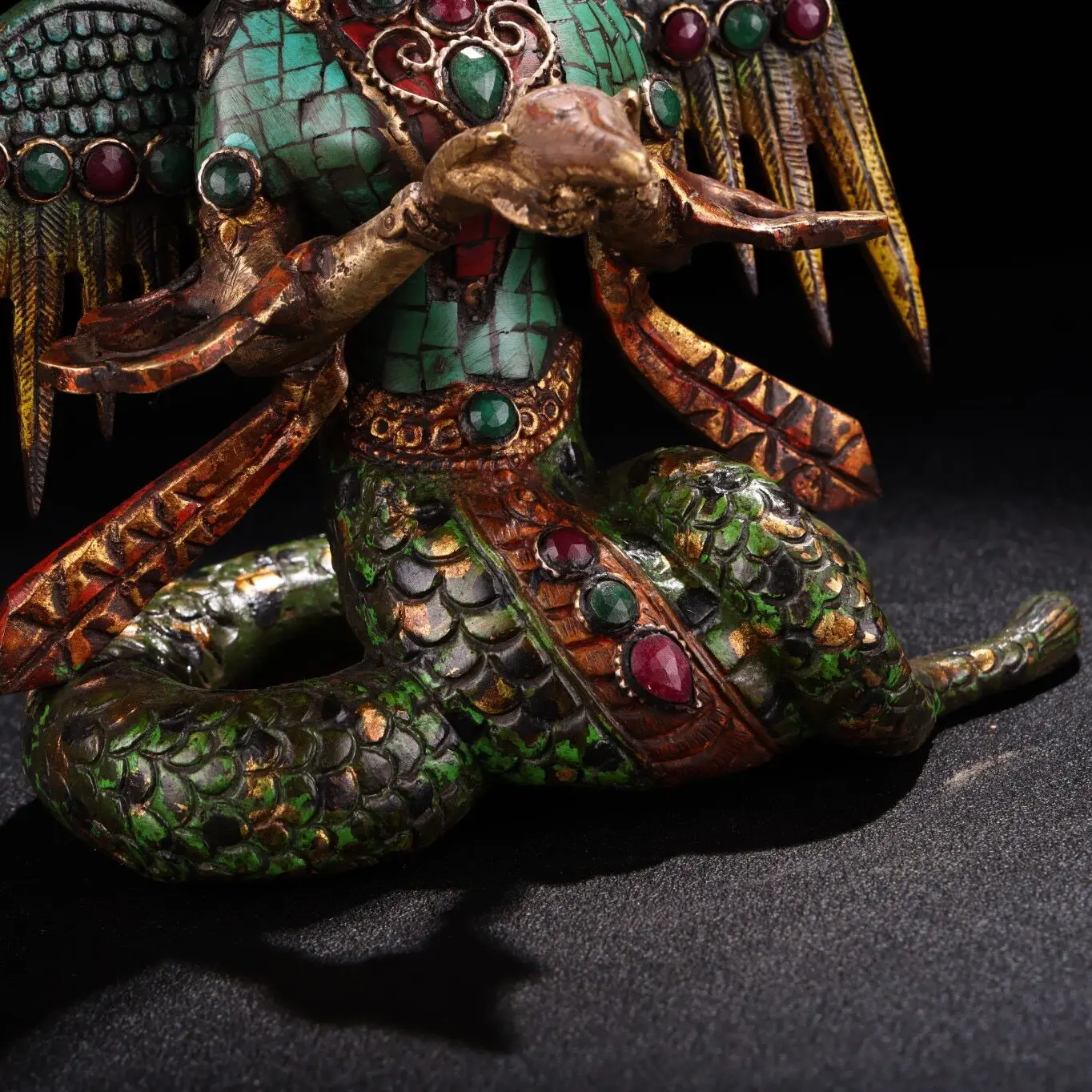 Nepal Pure Copper Nagarjuna Bodhisattva Statue Gem Inlaid Painted Collectible Home Decor