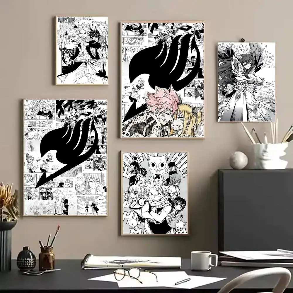 F-Fairy Tail Anime Poster Stickers Mural Painting Self-Adhesive Wall Decals for Bedroom Living Room Home HD Decor Gift