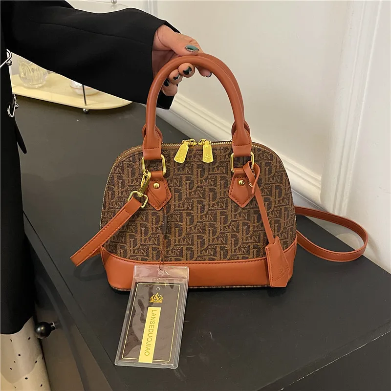 

Винтажная сумка-ракушка с принтом, женская сумка-тоут большой вместимости, сумка через плечо в стиле ретро, просторная и стильная