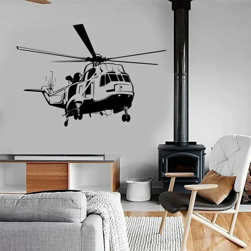 Pegatina de vinilo para pared de helicóptero del ejército, decoración del hogar, diseño para habitación de adolescentes, dormitorio de niños, calcomanías del ejército, murales, póster de pared A268