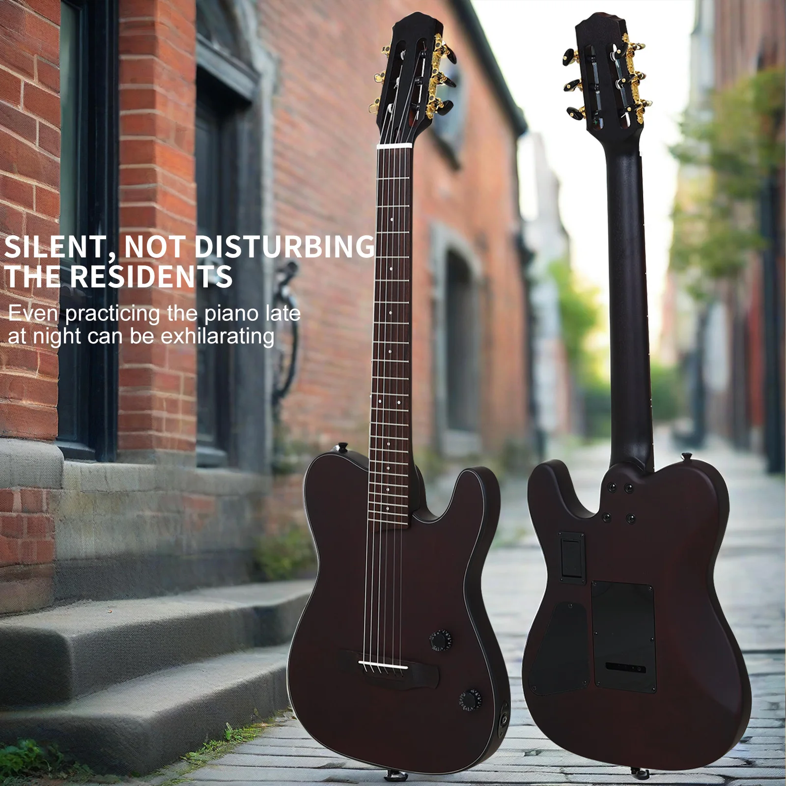 IRIN R2 Silent Classical Guitar Solid Wood Body Rosewood Fingerboard 22 Frets Portable Acoustic-Electric Guitar with Bag