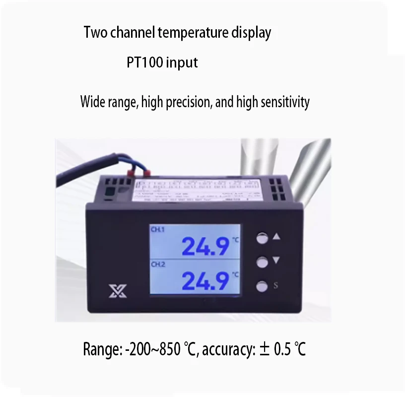 Multi channel temperature display, dual digital thermometer, 2-circuit industrial inspection instrument, PT100 thermistor input