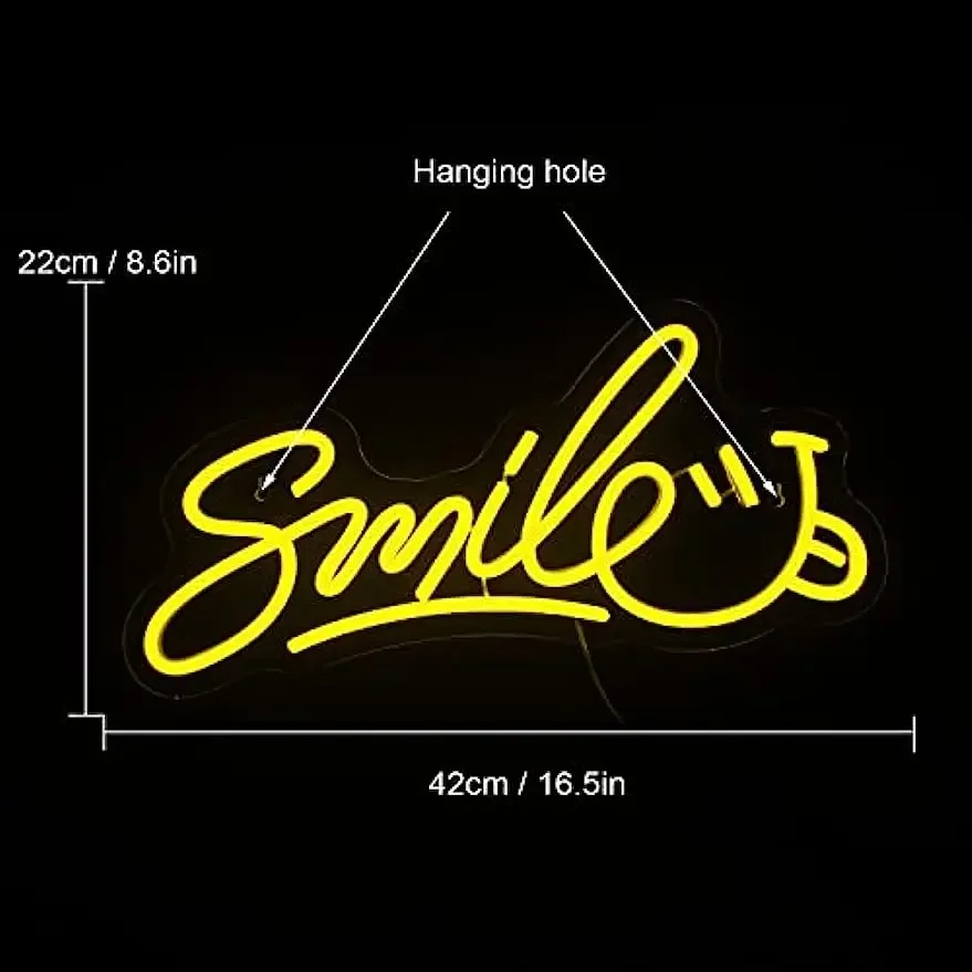 Smile Neon Sign for Wall Decor Yellow Led Neon Light for Cute Room Decor preppy Dorm Bedroom Decor Aesthetic Christmas Kids Gift