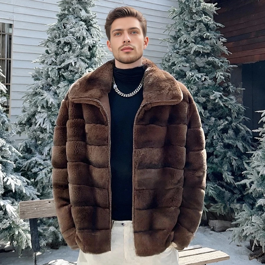Men's Real Rabbit Fur Jacket Winter Warm Winter Fur Coat Rex Rabbit Fur Coats Chinchilla Fur Jackets Men's Fur Coats