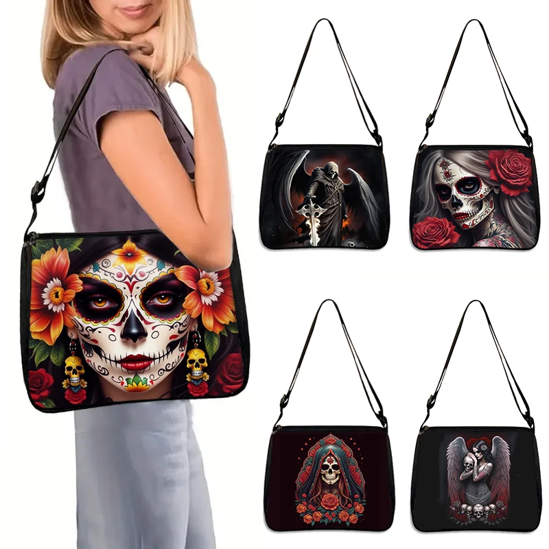 

Holy Death Print Shoulder Bag Death Angel Skull Gothic Crossbody Bags for Travel Phone Purse Holder Women Shopper Bags Gift