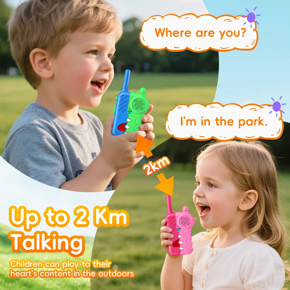 Awapow crianças walkie talkies bonito dinossauro forma walkie-talkie brinquedo das crianças com som claro presente perfeito idade de 3-12 ao ar livre